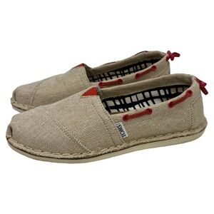 Toms Stitchouts Burlap Biminis Flats Boat Shoes Tan Red 7